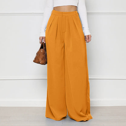 Women Solid Color High Waist Loose Casual Fashion Wide Leg Pants