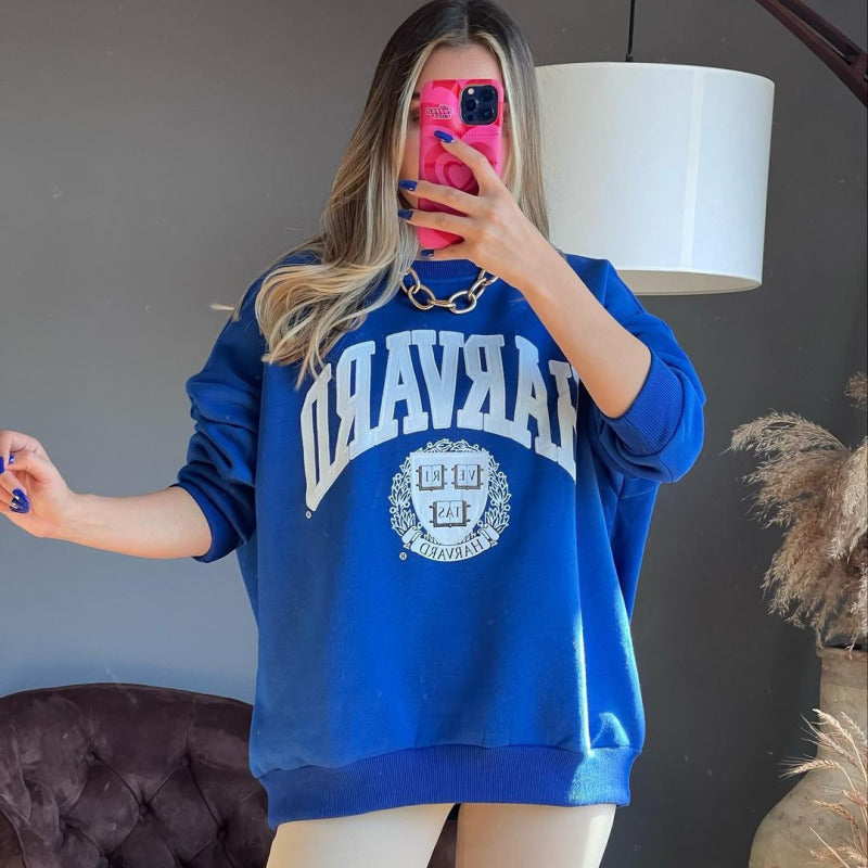 Sudadera de manga larga con cuello redondo y estampado de letras y nombre de ciudad para mujer, informal, de invierno