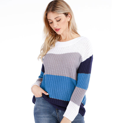 Women Casual Autumn And Winter Stripe Loose Knitted Sweater