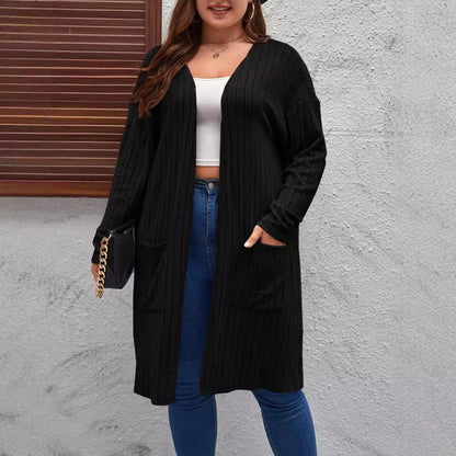 Women Fashion Casual Plus Size Long Sleeve Cardigan Knitted Jacket