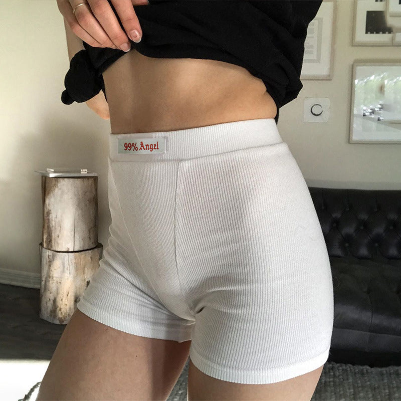 Summer Women Basic Letter Applique Rib Knit High Waist Casual Yoga Shorts