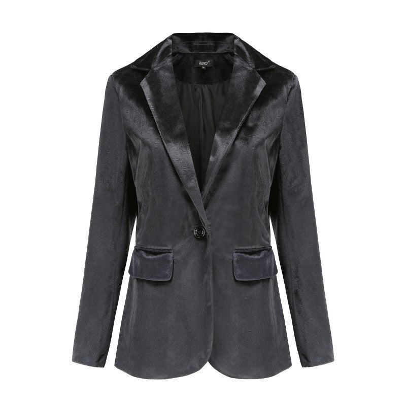 Blazer informal de manga larga de terciopelo dorado para mujer