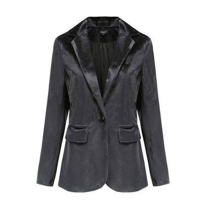 Blazer informal de manga larga de terciopelo dorado para mujer
