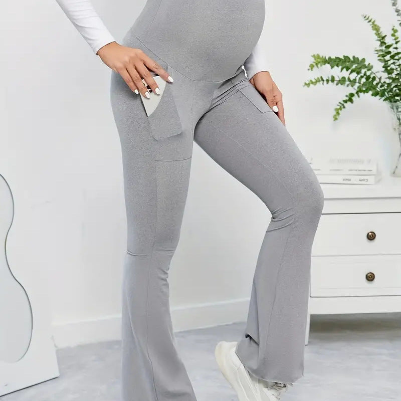 Pregnant Women Casual Solid Color High Waist Belly-Supporting Sports Tights