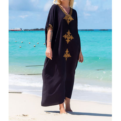 Traje de baño informal de moda para mujer, para vacaciones en la playa, con escote en V y bordado dorado