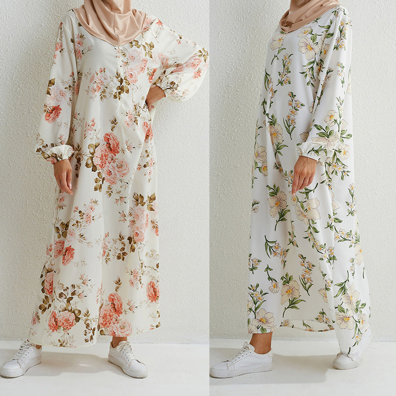 Vestido largo abaya informal holgado de manga larga de color liso para mujer