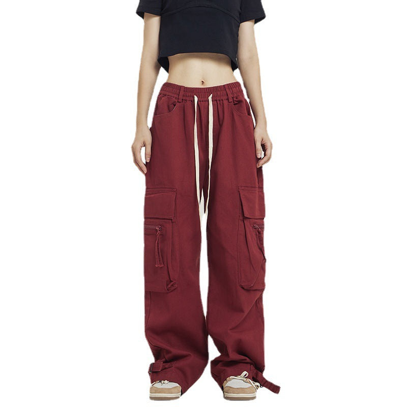 Women Fashion Casual Loose Solid Color Jogger Cargo Pants