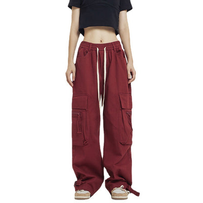 Women Fashion Casual Loose Solid Color Jogger Cargo Pants
