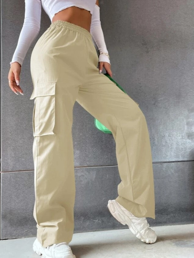 Plus Size High Waist Straight Loose Casual Women Pocket Cargo Pants