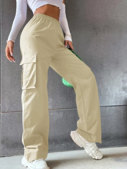 Plus Size High Waist Straight Loose Casual Women Pocket Cargo Pants