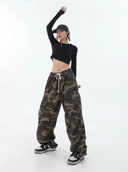 Women Fashion Casual Loose Camouflage Print Cargo Pants