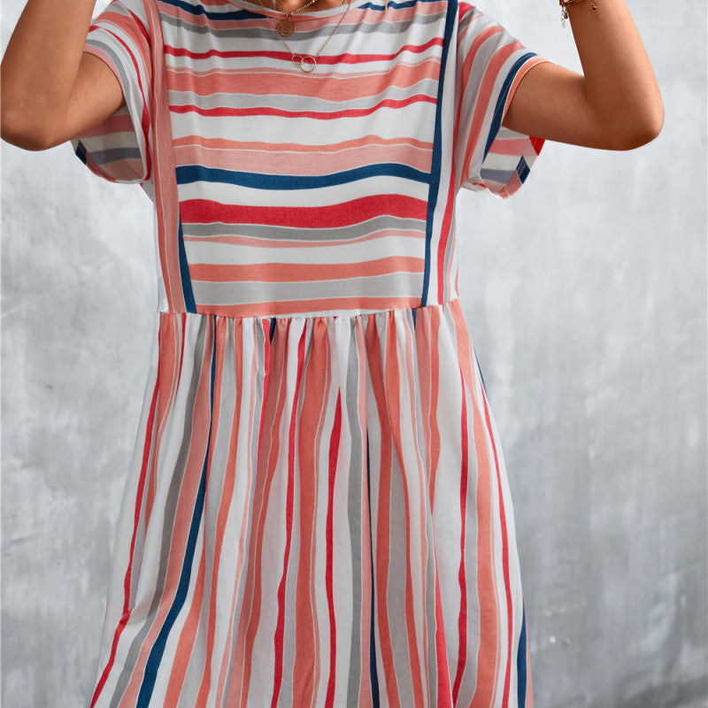 Summer Women Casual Elegant Stripe Print Color Blocking Dress