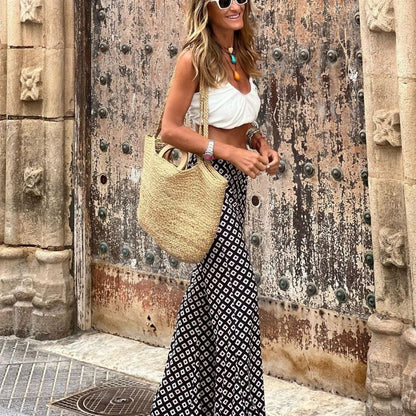 Women Fashion Casual Polka Dot Printing Flared Pants