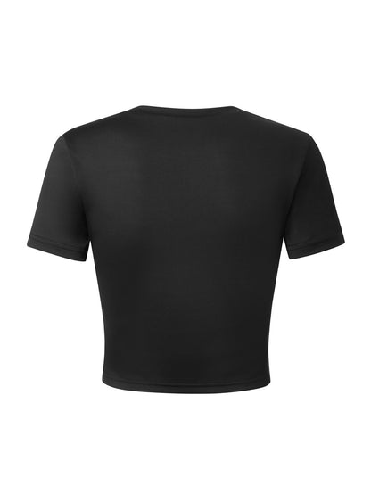 Women Fashion Casual Printed Round Neck Short Sleeve Tight Crop Top