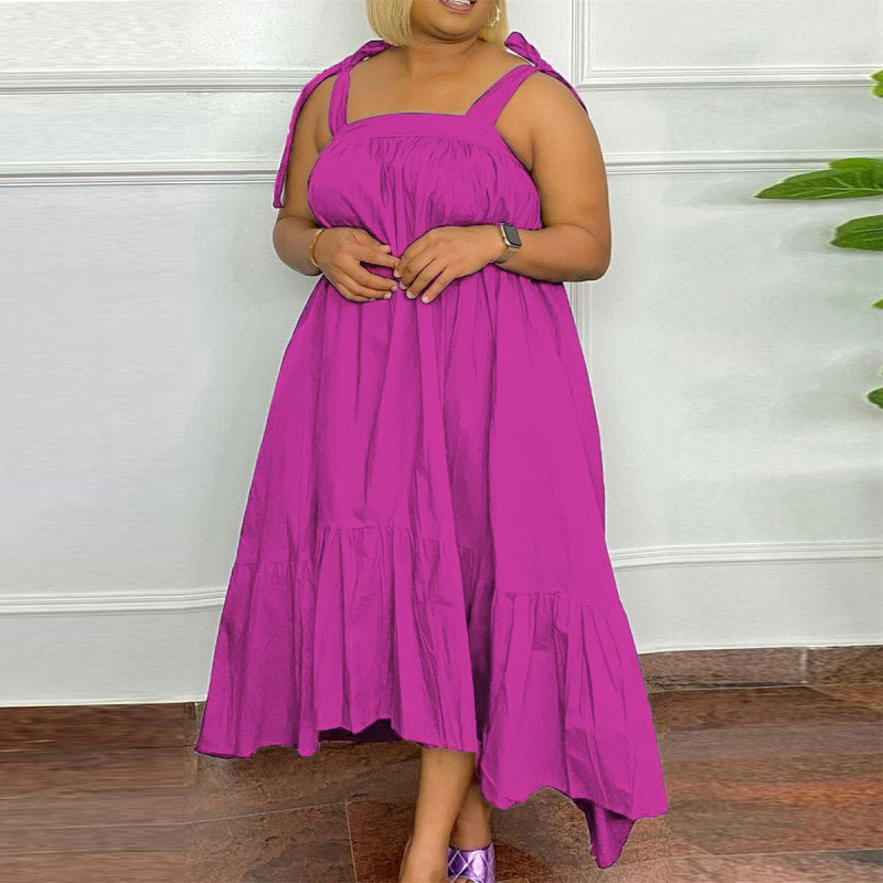 Women Fashion Casual Plus Size Solid Color Sling Dress