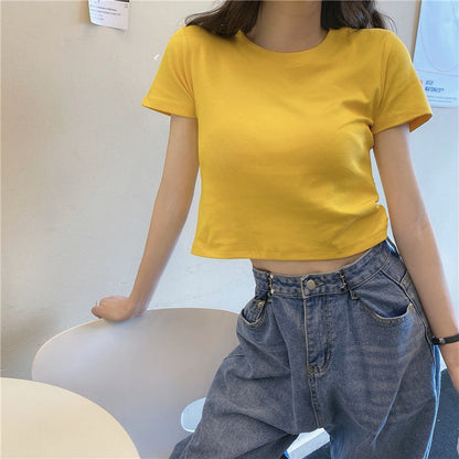 Camisetas casuales de manga corta de color liso para mujer