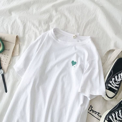 Conjunto deportivo informal de verano para mujer, camiseta de manga corta con estampado de corazón y pantalones largos con cintura elástica