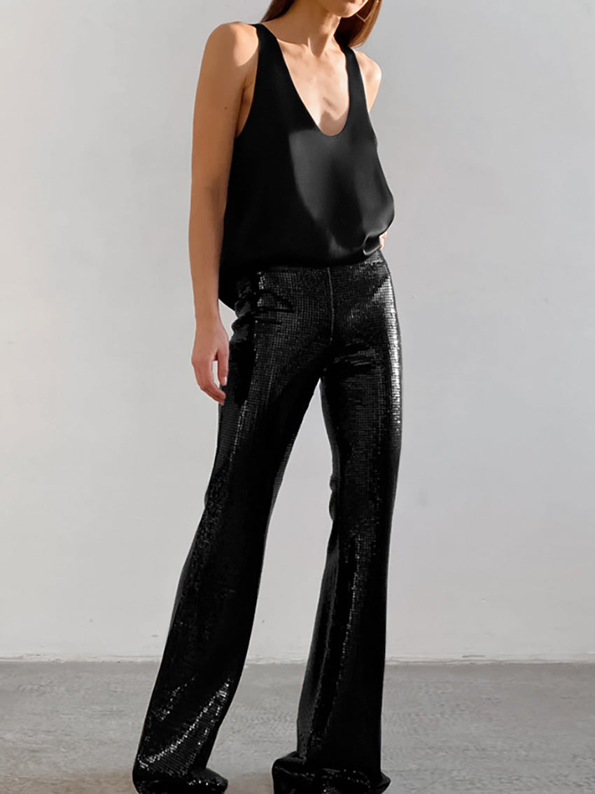 Camiseta sin mangas informal de color liso con cuello en U para mujer