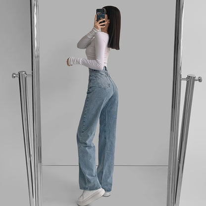 Vaqueros rectos de cintura alta irregulares con hebilla inclinada informales a la moda para mujer