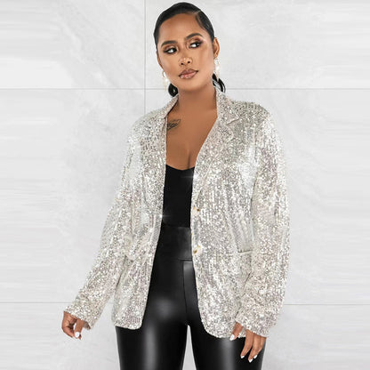 Blazer informal de manga larga con lentejuelas para mujer