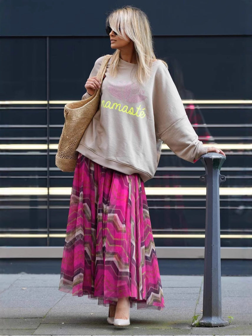 Women Fashion Casual Geometric Printed Mesh Skirt