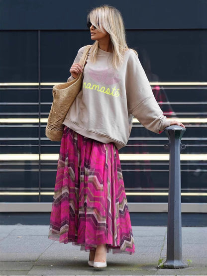 Women Fashion Casual Geometric Printed Mesh Skirt