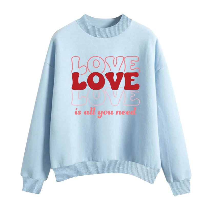 Suéter holgado informal de manga larga con cuello redondo y estampado de letras de amor para mujer para el Día de San Valentín