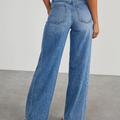 Vaqueros de pierna ancha con costuras sueltas y casuales a la moda para mujer