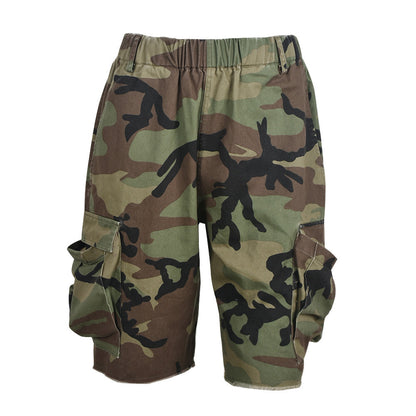 Summer Women Loose Casual Letter Padded Camouflage Shorts