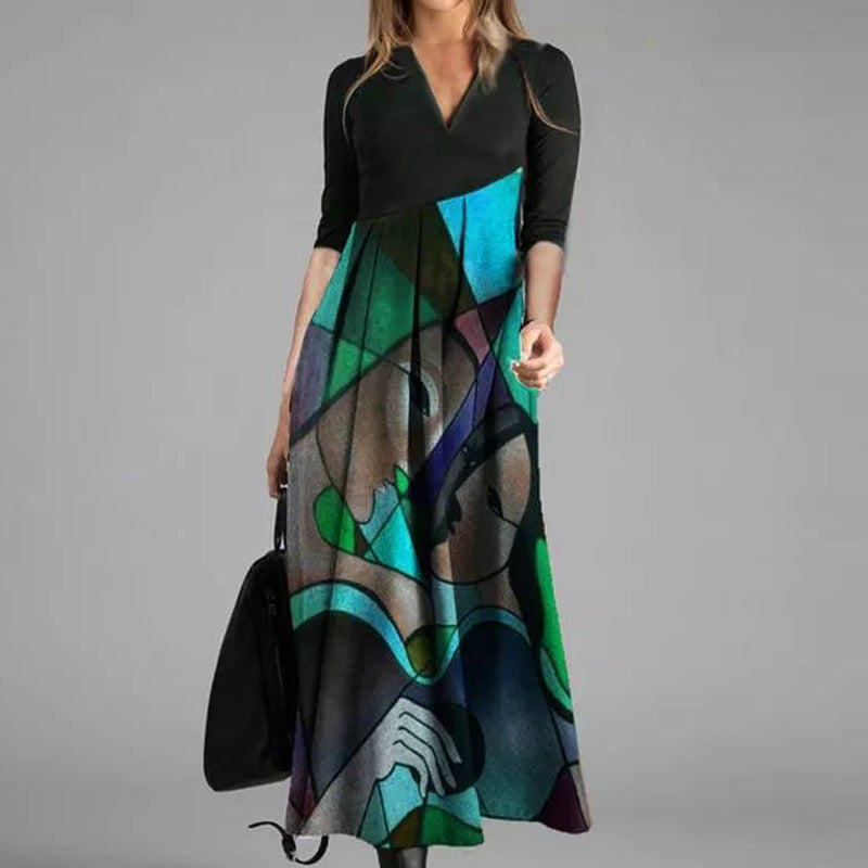 Vestido largo informal con estampado geométrico para mujer