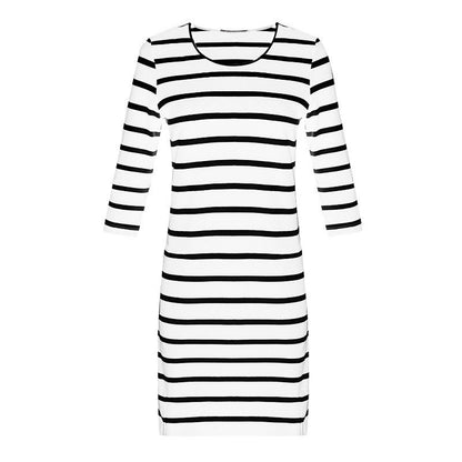 Women Casual Stripe Print Cropped Sleeve Dress