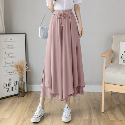 Women Fashion Casual Solid Color Chiffon Culottes Pants