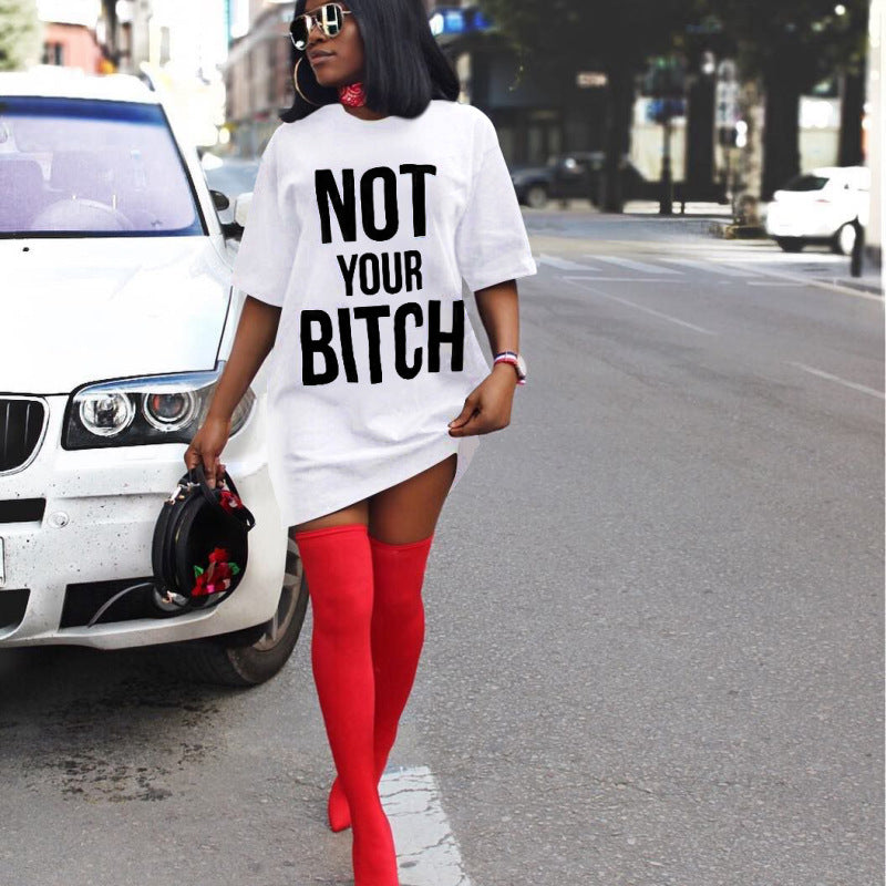 Summer Women Basic Casual Letter Printed Short Sleeves Loose Dress