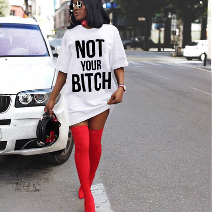 Summer Women Basic Casual Letter Printed Short Sleeves Loose Dress