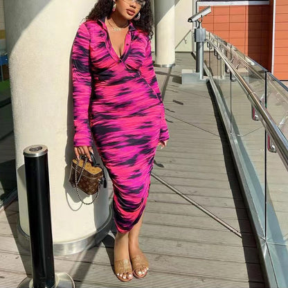 Women'S Fashion Casual Printing Long Sleeve Lapel Single-Breasted Dress