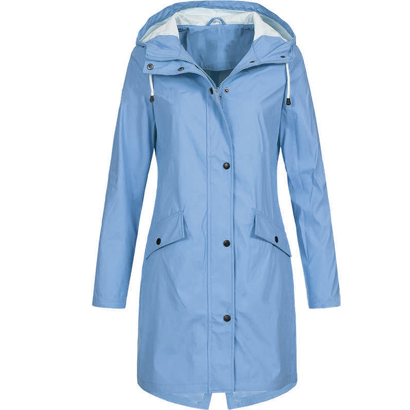 Plus Size Fashion Casual Autumn Winter Women Outdoor Solid Color Hooded Trench Coat