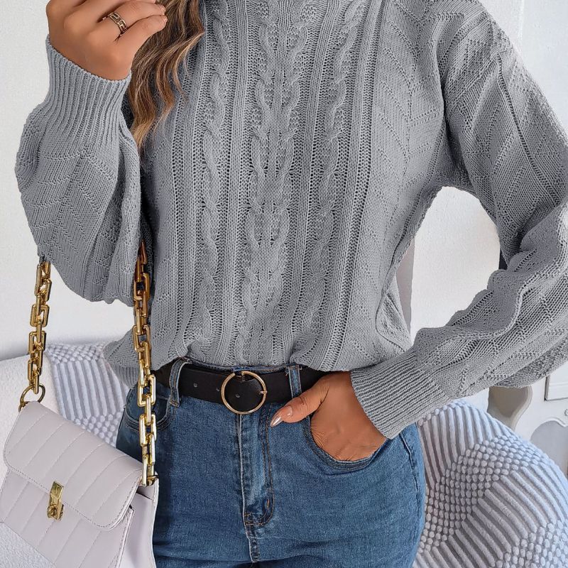 Autumn Winter Women Fashion Casual High Collar Twist Long Sleeve Knitted Sweater