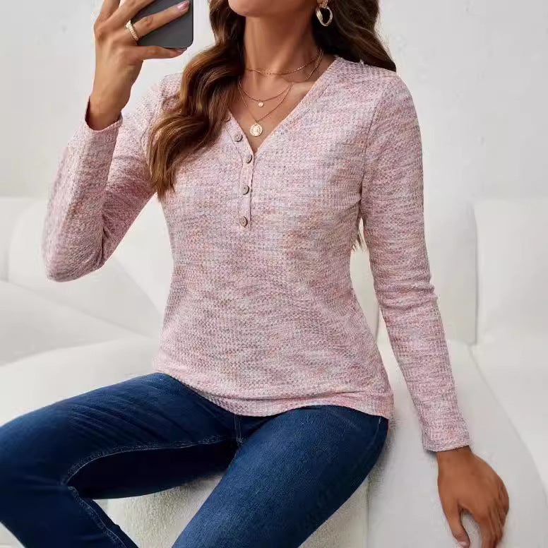 Women Casual Loose V-Neck Long Sleeve Top