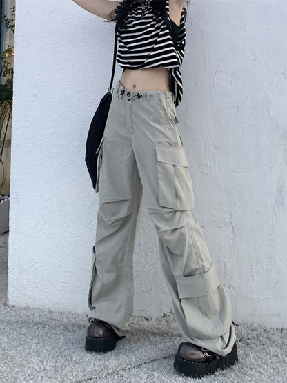 Pantalones cargo anchos, rectos, holgados e informales de color liso para mujer