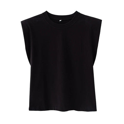 Camiseta informal sin mangas con cuello redondo y color liso para mujer