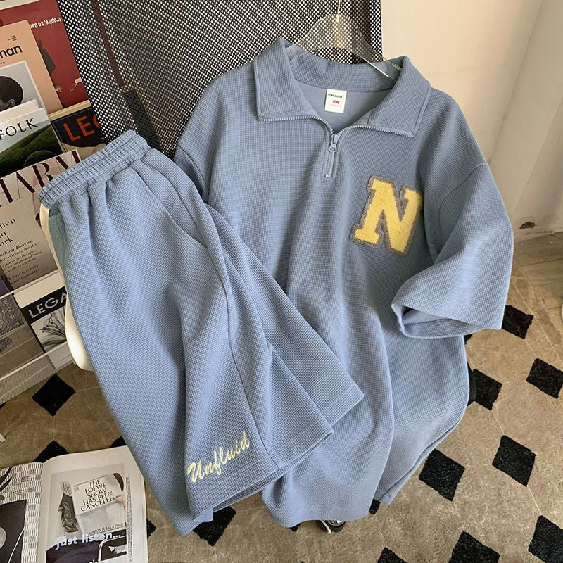 Women Casual Short Sleeve Loose Polo Shirt And Drawstring Shorts Sports Set