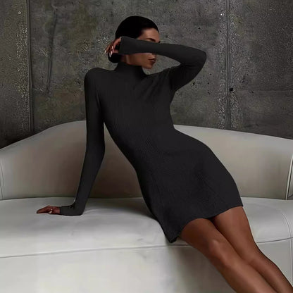 Vestido ajustado de punto de manga larga de color liso informal para mujer de otoño e invierno