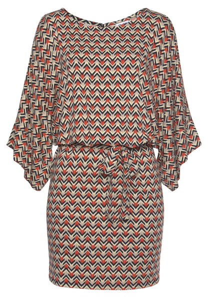 Vestido informal holgado con estampado y mangas abullonadas para mujer
