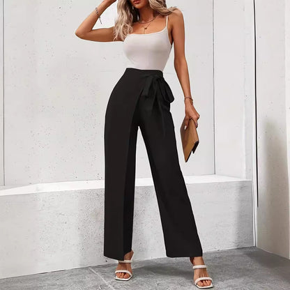 Women Fashion Casual High Waist Adjustable Lace-Up Pants