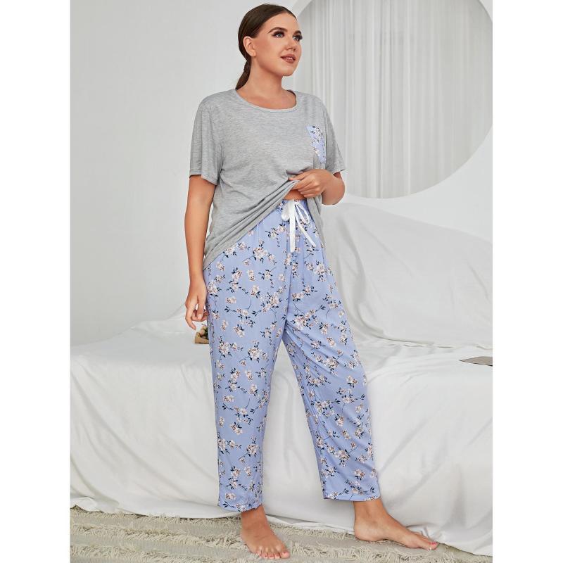 Conjunto de pijama informal de manga corta y pantalón para mujer, talla grande