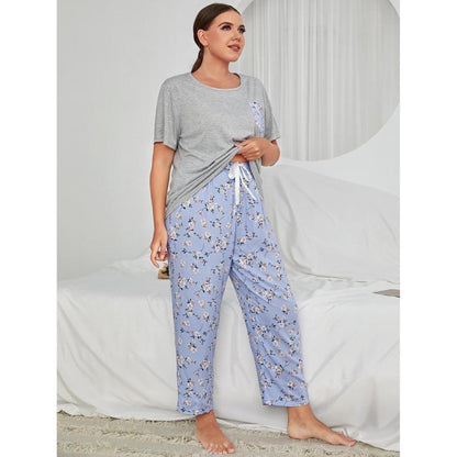 Conjunto de pijama informal de manga corta y pantalón para mujer, talla grande