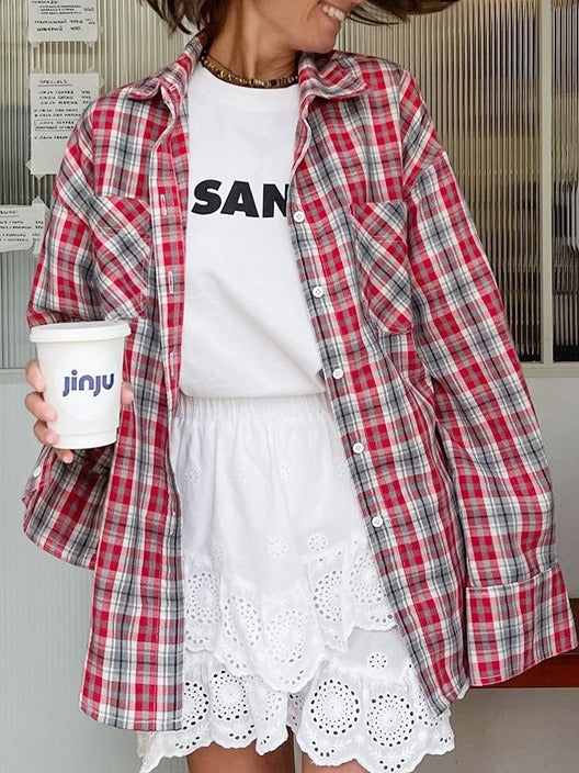 Camisa informal de manga larga a cuadros para mujer