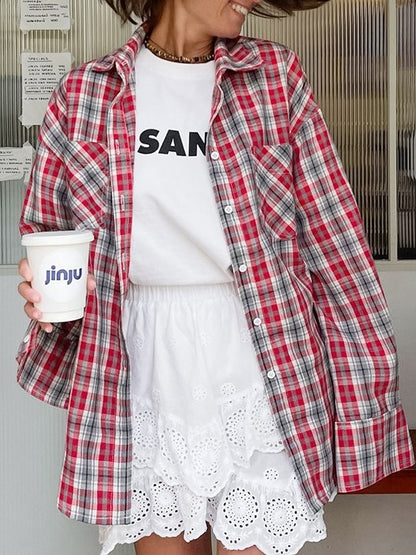 Camisa informal de manga larga a cuadros para mujer