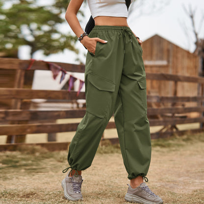 Street Loose Lace-Up Drawstring Elastic Waist Overalls Casual Cargo Pants