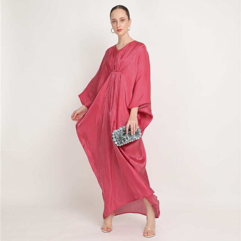 Women Casual Loose Solid Color Abaya Long Sleeve Maxi Dress